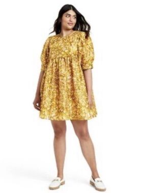 Kika Vargas for Target Floral Mum Mini Dress Yellow Puff Sleeve Tiered 4X